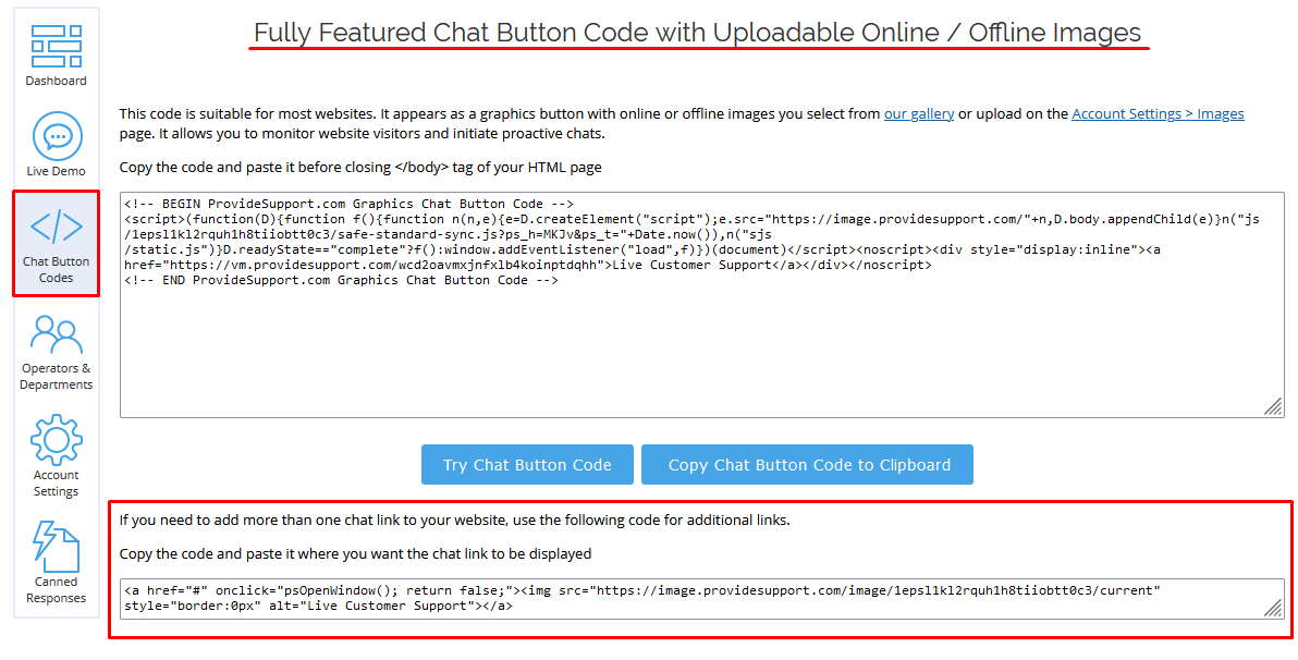 Screenshot of graphics chat button code page